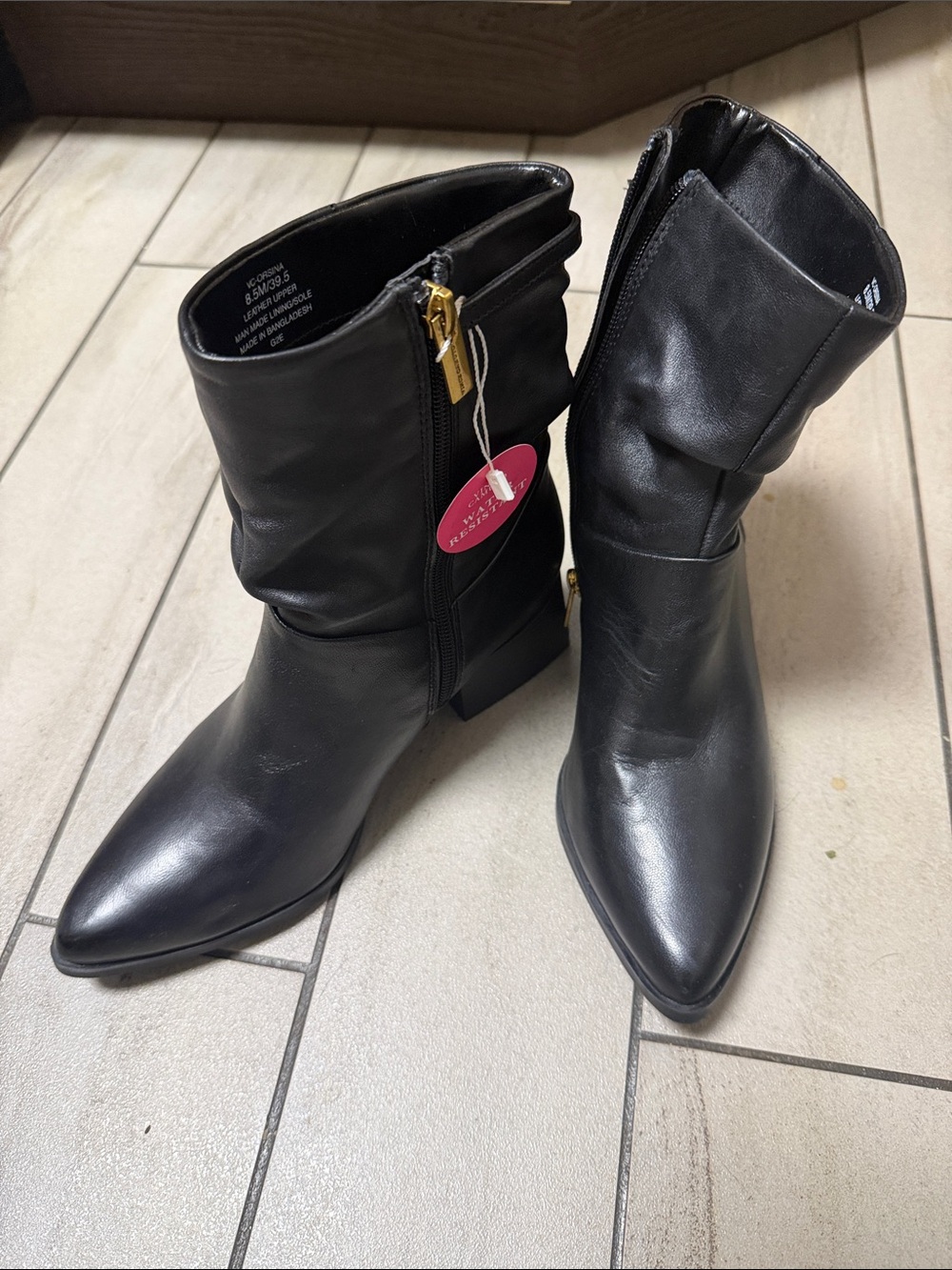 Vince Camuto Black Pointed Mid-Calf Zip-Heel Boots